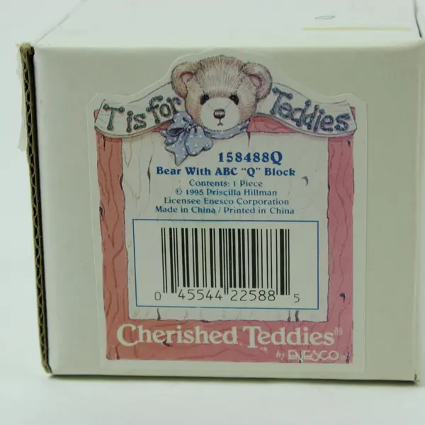 Cherished Teddies Enesco Bear ABC Q Block Figurine 1995 158488Q With Box