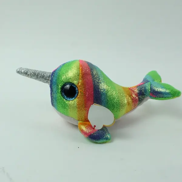TY Beanie Boos Nori the Narwhal Rainbow Glitter Plush With Tag