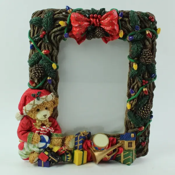 Christmas Teddy Bear Resin 3D Picture Frame 4.5x6.5 Holiday Decor