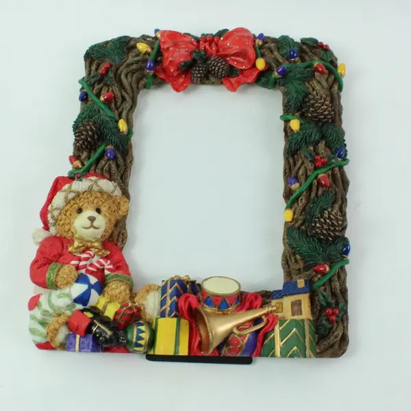 Christmas Teddy Bear Resin 3D Picture Frame 4.5x6.5 Holiday Decor