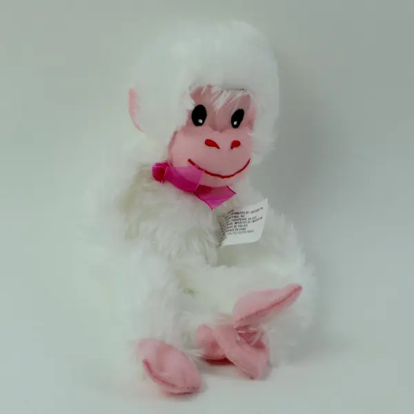 Greenbrier Fuzzy Friends Plush Hanging Monkey White Pink Bow