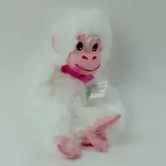 Greenbrier Fuzzy Friends Plush Hanging Monkey White Pink Bow