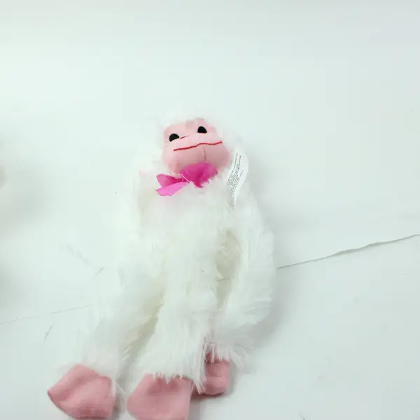 Greenbrier Fuzzy Friends Plush Hanging Monkey White Pink Bow