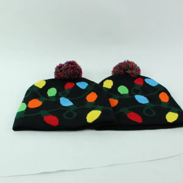 Lot of 2 Lotsa Lites Christmas LED Beanies, One With a Few Working Lights