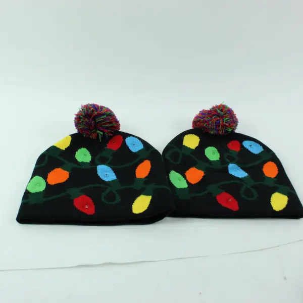 Lot of 2 Lotsa Lites Christmas LED Beanies, One With a Few Working Lights