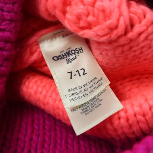 OshKosh Girls Size 7-12 Pink Purple Knit Pom Pom Beanie Hat