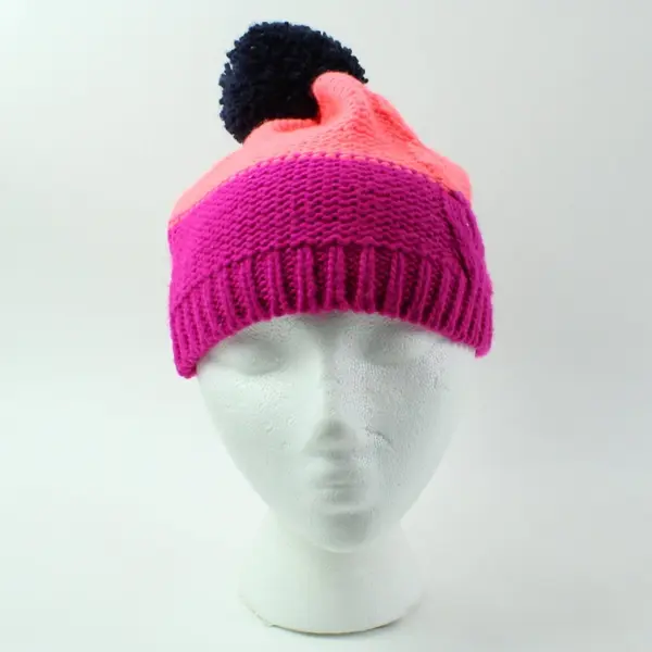 OshKosh Girls Size 7-12 Pink Purple Knit Pom Pom Beanie Hat