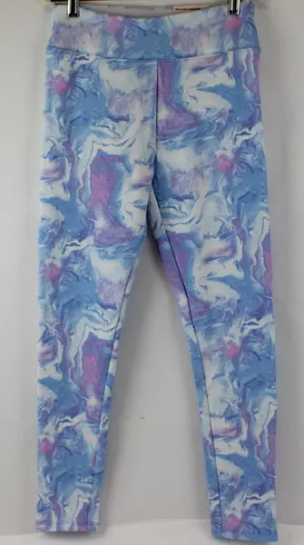 SO Women's Leggings Size L 10/12 Pink Blue Marble Print