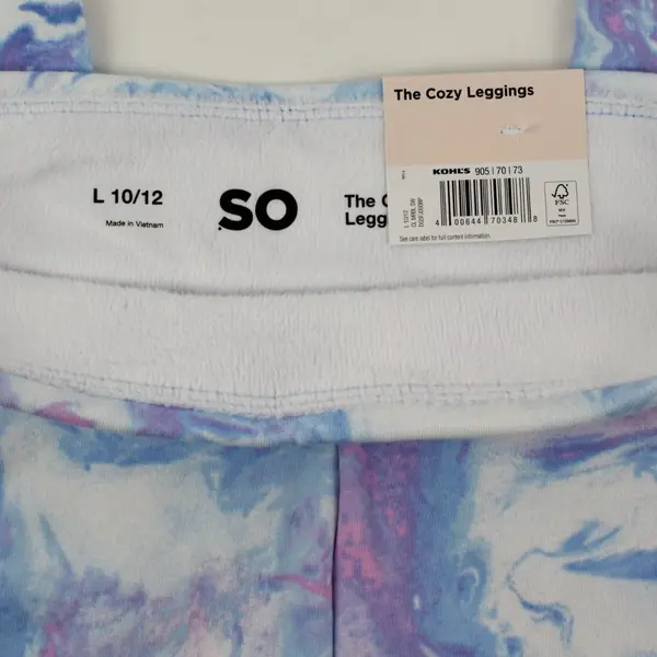 SO Women's Leggings Size L 10/12 Pink Blue Marble Print