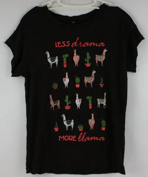 Women's Large Black Less Drama More Llamas Graphic T-Shirt