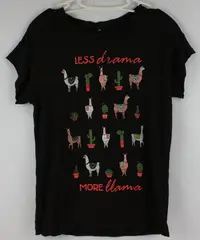 Women's Large Black Less Drama More Llamas Graphic T-Shirt