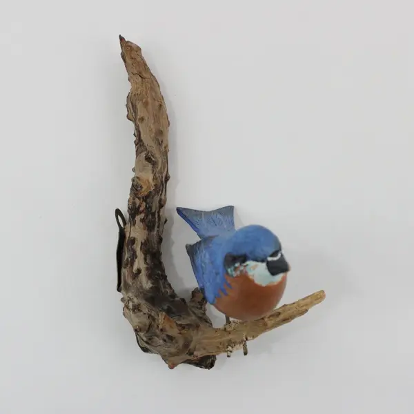 Hand-Carved Hand-Painted Eastern Bluebird Sculpture on Branch