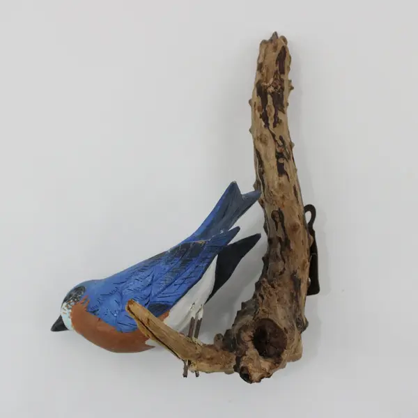 Hand-Carved Hand-Painted Eastern Bluebird Sculpture on Branch