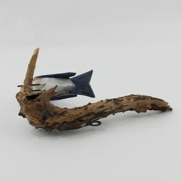 Hand-Carved Hand-Painted Eastern Bluebird Sculpture on Branch