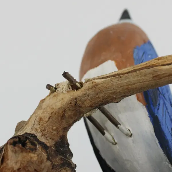 Hand-Carved Hand-Painted Eastern Bluebird Sculpture on Branch