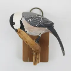 Hand Carved Painted Black-Capped Chickadee Bird Sculpture Figurine