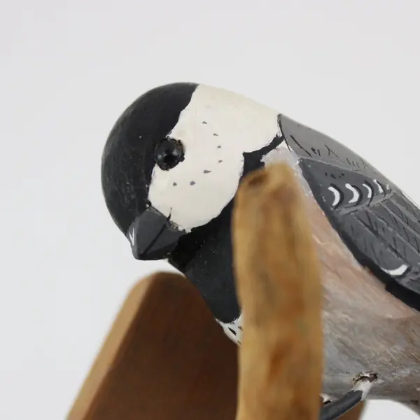 Hand Carved Painted Black-Capped Chickadee Bird Sculpture Figurine