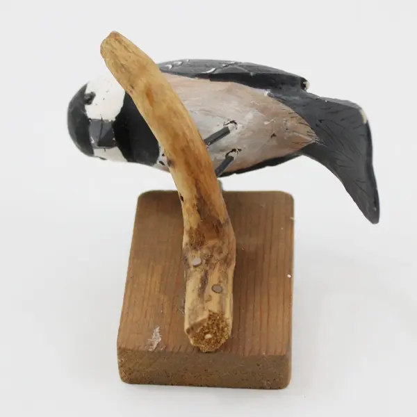Hand Carved Painted Black-Capped Chickadee Bird Sculpture Figurine
