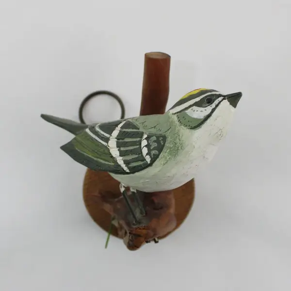 Hand-Carved Hand-Painted Golden-Crowned Kinglet Bird Figurine