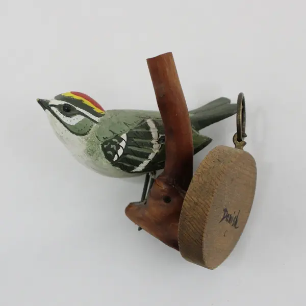 Hand-Carved Hand-Painted Golden-Crowned Kinglet Bird Figurine