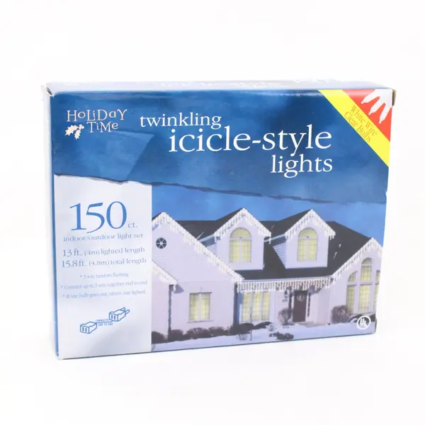 Holiday Time Twinkling Icicle-Style Lights 150 Count Clear