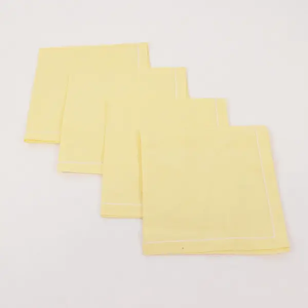 Set of 4 Linen Handkerchief Napkins Hemmed Border Yellow