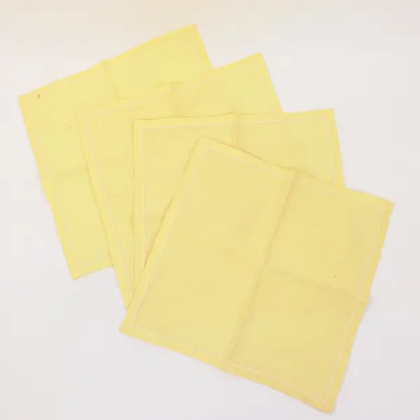 Set of 4 Linen Handkerchief Napkins Hemmed Border Yellow