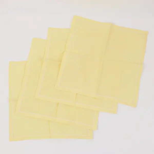 Set of 4 Linen Handkerchief Napkins Hemmed Border Yellow