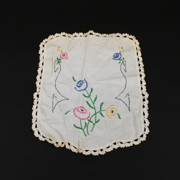 Vintage Hand Embroidered Floral Table Runner Dresser Scarf Crochet Edge