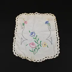 Vintage Hand Embroidered Floral Table Runner Dresser Scarf Crochet Edge