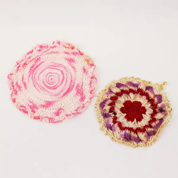 Lot of 2 Handmade Crochet Doilies Floral Round Multicolor