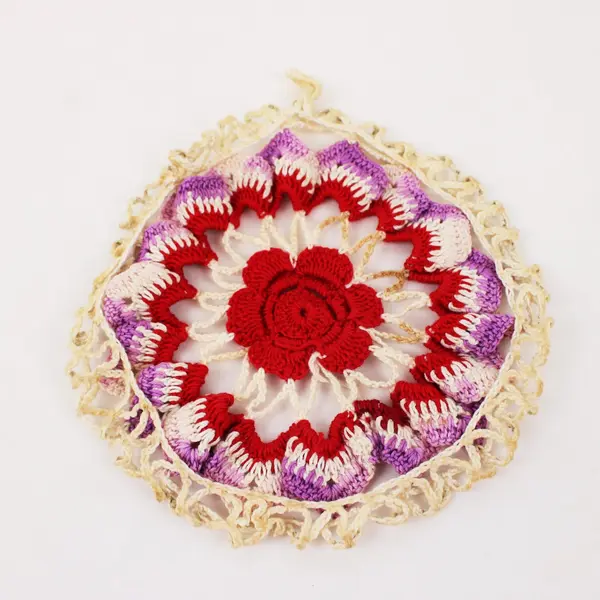 Lot of 2 Handmade Crochet Doilies Floral Round Multicolor