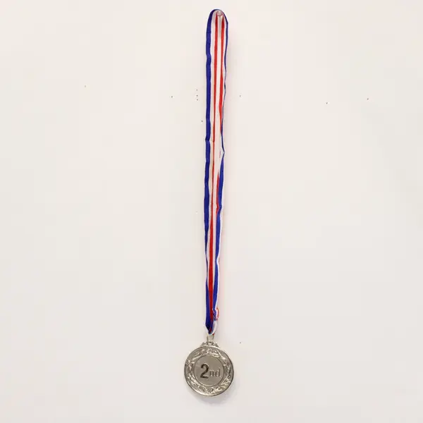 2nd Place Award Medal Silver Tone Red White Blue Ribbon