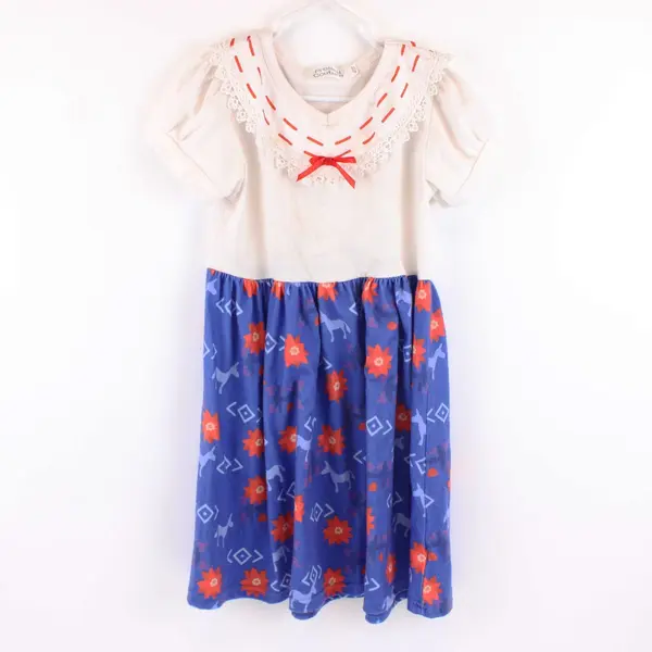 Presley Couture Girls Floral Dress White Blue Size 4T/5T Short Sleeve