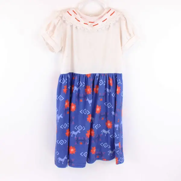 Presley Couture Girls Floral Dress White Blue Size 4T/5T Short Sleeve
