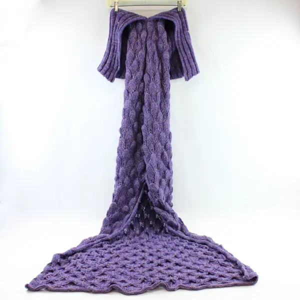 Purple Mermaid Tail Blanket Cozy Knit Textured Scale Pattern Throw