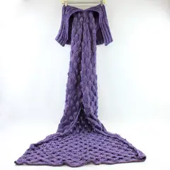 Purple Mermaid Tail Blanket Cozy Knit Textured Scale Pattern Throw