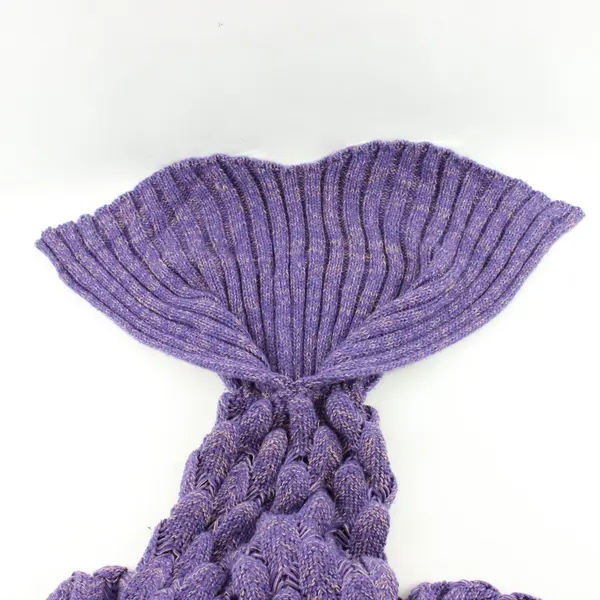 Purple Mermaid Tail Blanket Cozy Knit Textured Scale Pattern Throw