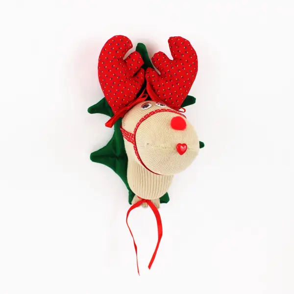 Sock Monkey Style Reindeer Christmas Decoration Cream Red Polka Dot