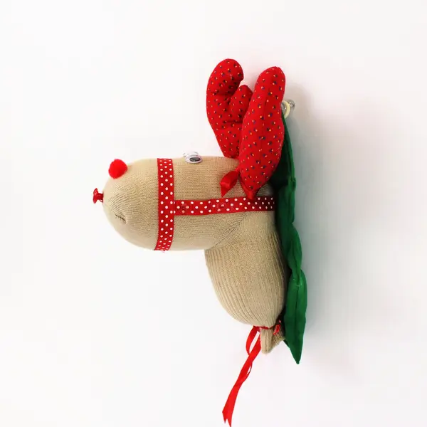 Sock Monkey Style Reindeer Christmas Decoration Cream Red Polka Dot