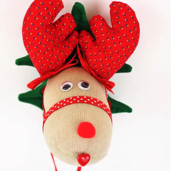 Sock Monkey Style Reindeer Christmas Decoration Cream Red Polka Dot