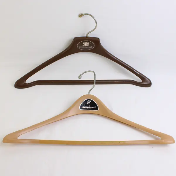 Lot of 5 Tan & Brown Plastic Suit Hangers John Thomas BATTS Closet Storage