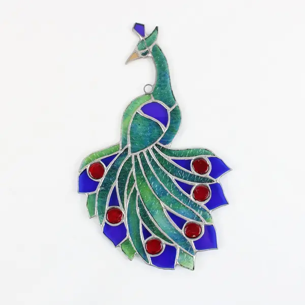 Stained Glass Peacock Mosaic Wall Hanging Suncatcher 