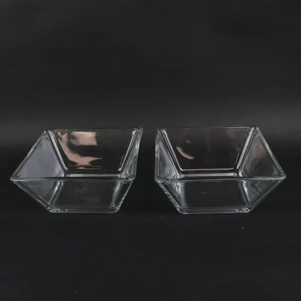 Set of 2 Square Clear Glass Serving Bowls