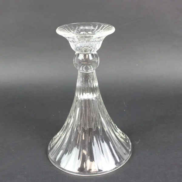 Clear Glass Fluted Faceted Candlestick Holder Taper Candle 