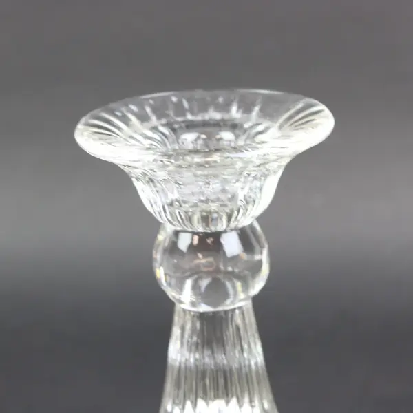 Clear Glass Fluted Faceted Candlestick Holder Taper Candle 