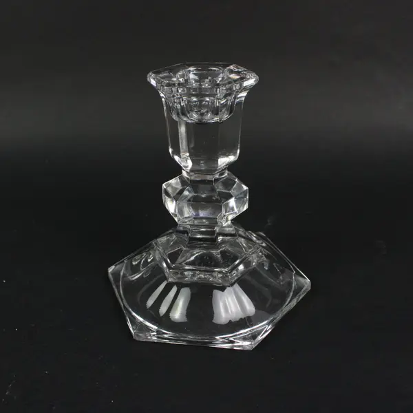 Clear Cut Crystal Taper Candle Holder Faceted Geometric Single