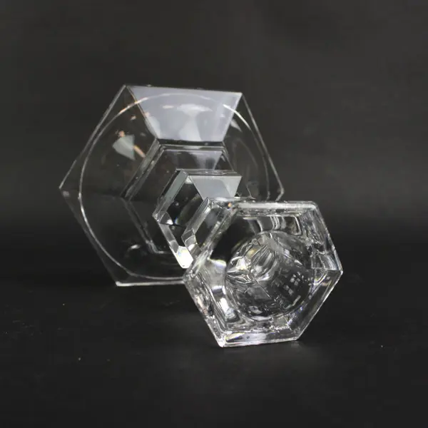 Clear Cut Crystal Taper Candle Holder Faceted Geometric Single