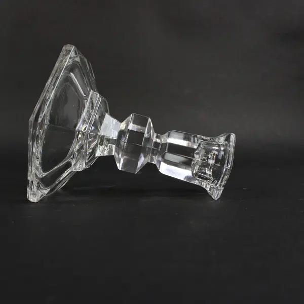Clear Cut Crystal Taper Candle Holder Faceted Geometric Single