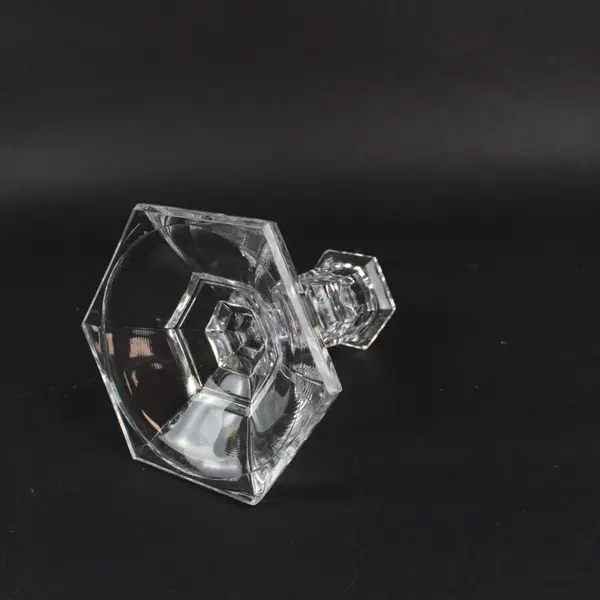 Clear Cut Crystal Taper Candle Holder Faceted Geometric Single